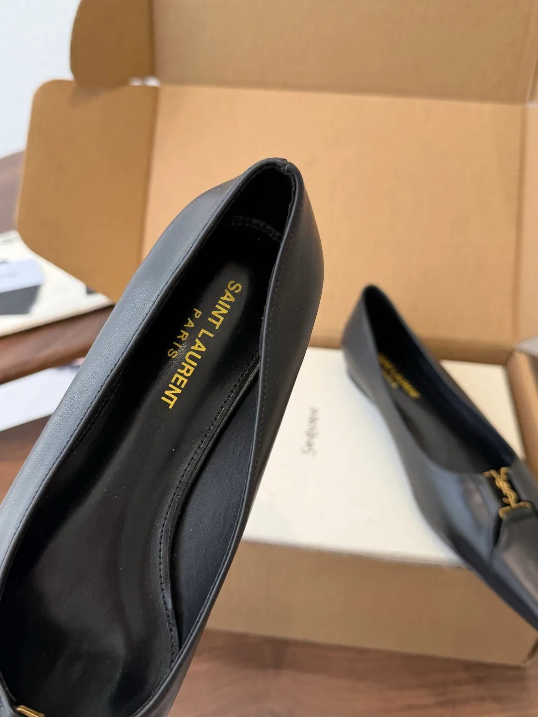 Saint Laurent Sheepskin Pointed-Toe Flats in Black · view 7