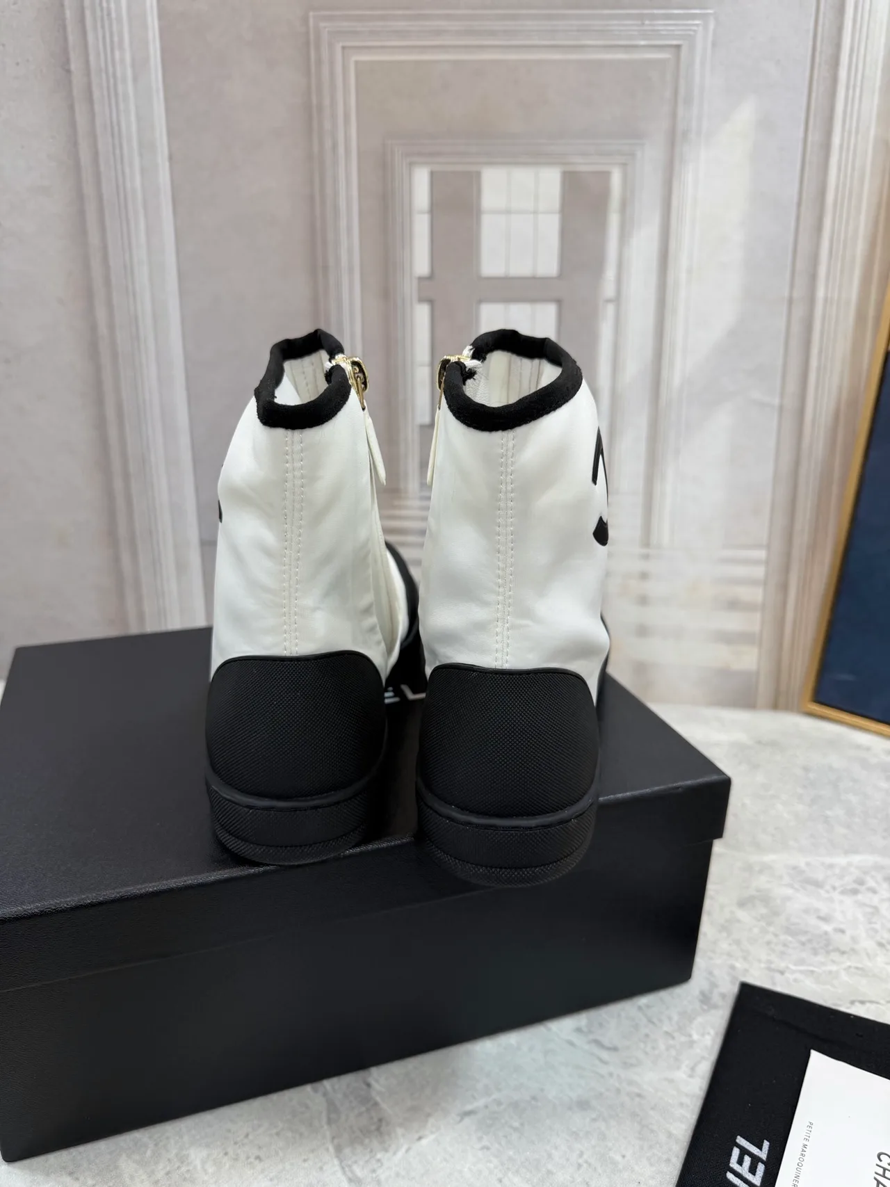 Chanel Cowhide Quilted Glossy Ankle Boots in White · view 8