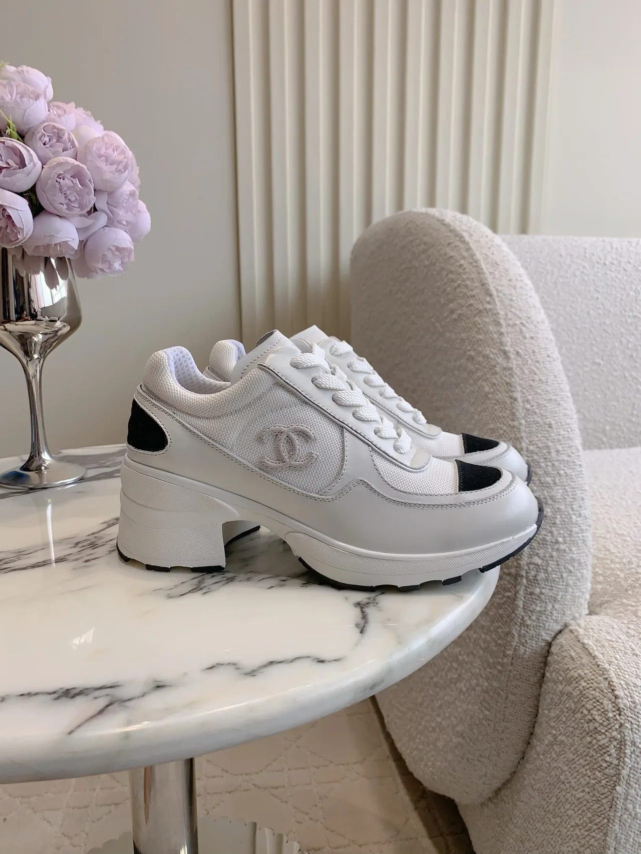 Chanel Cowhide Platform Sneakers in White · view 1