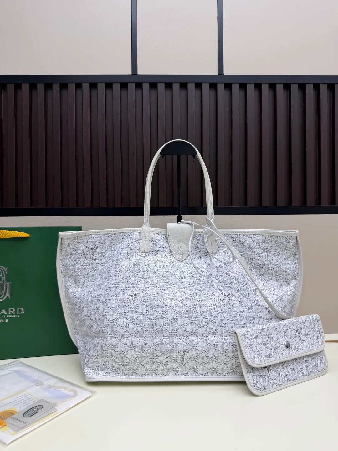 Goyard Canvas Smooth Chevron tote with pictured pouch in White · view 2