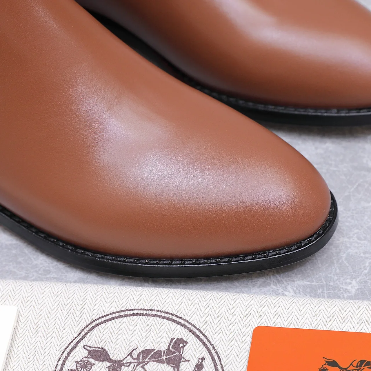 Hermes Cowhide Glossy Buckle Knee-High Boots in Brown · view 7