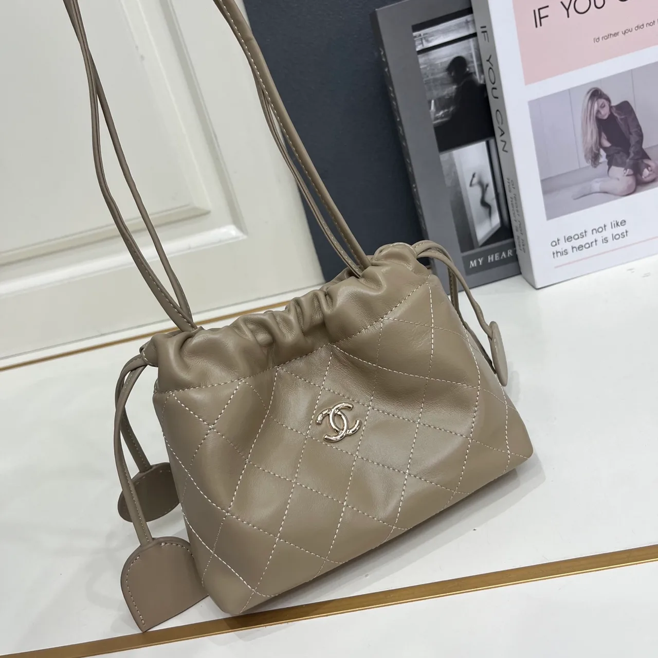 Chanel Quilted Clutch in Beige · view 5