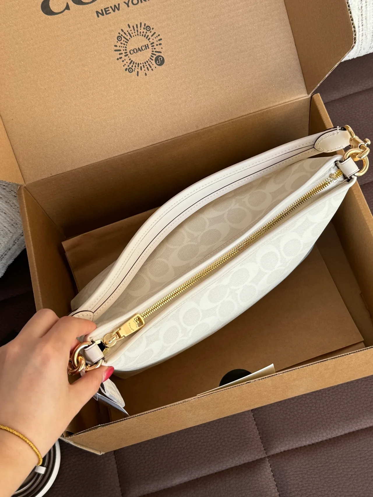 Coach Glossy Hobo Bag in White · view 6