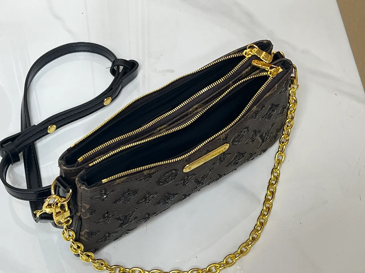 Louis Vuitton Denim Shoulder Pouch in Black · view 8