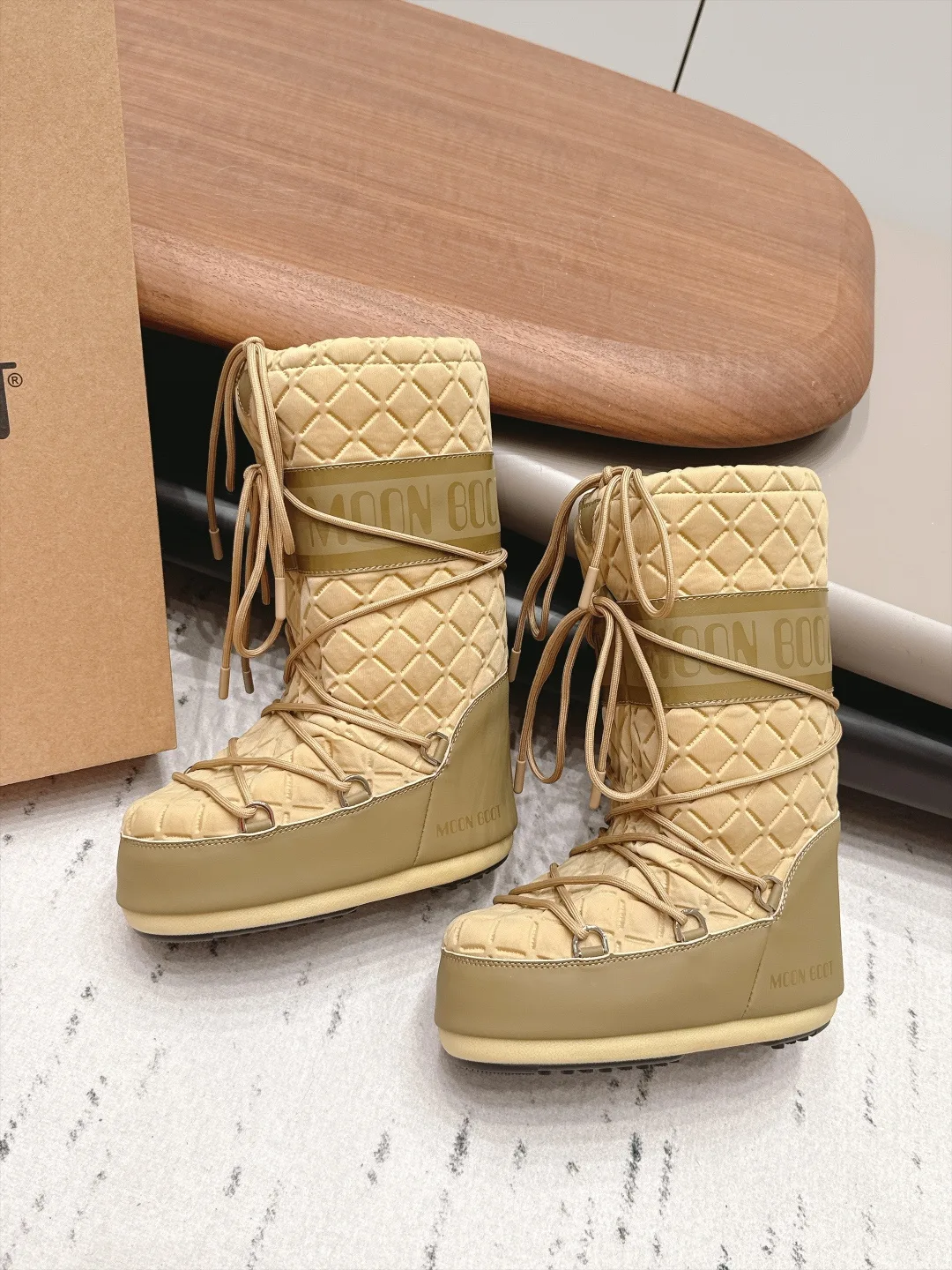 Moon Boot Lace-Up Quilted Snow Boots in Beige · view 4
