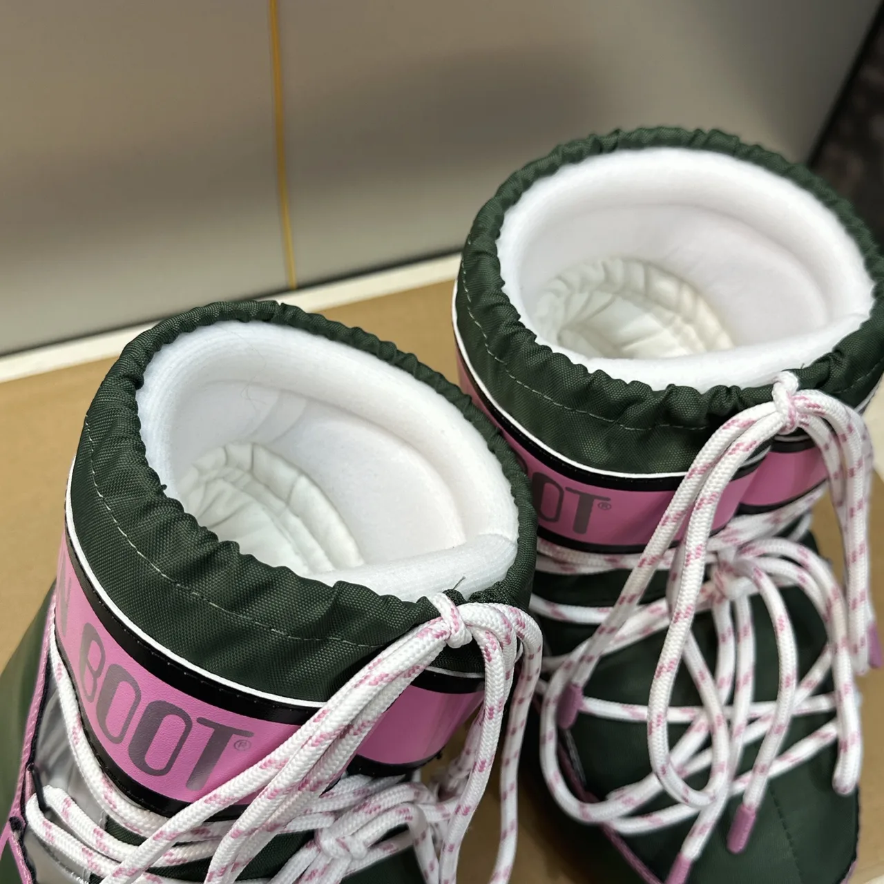 Moon Boot Quilted Striped Lace-Up Snow Boots in Green · view 7