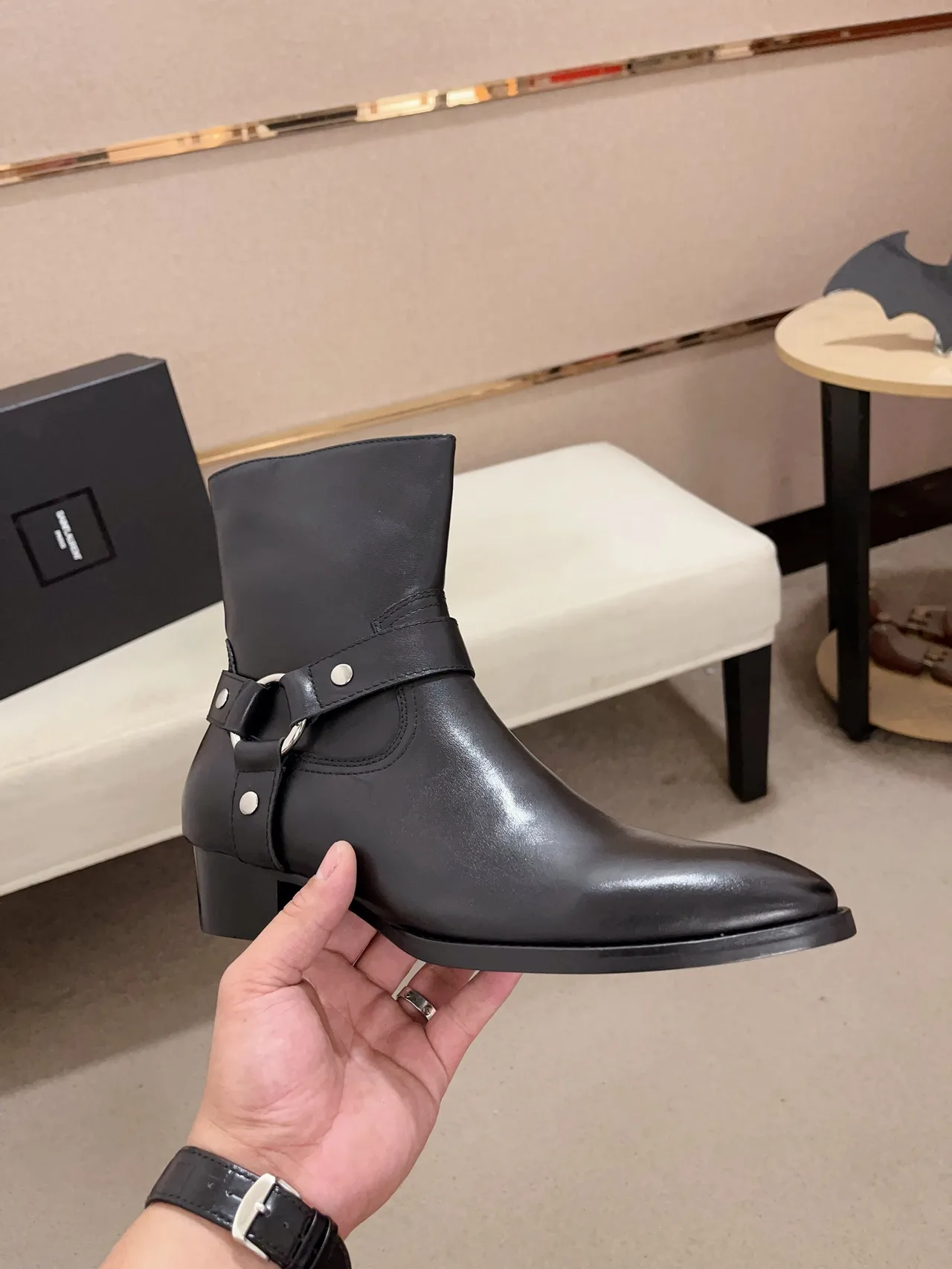 Saint Laurent Cowhide Pointed-Toe Boots in Black · view 4