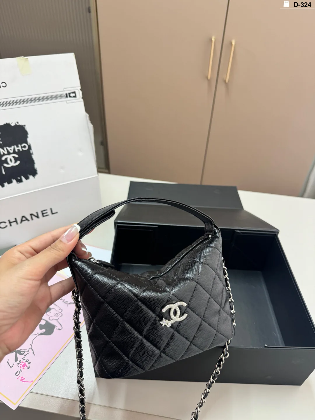 Chanel Quilted Bucket Bag in Black · view 5