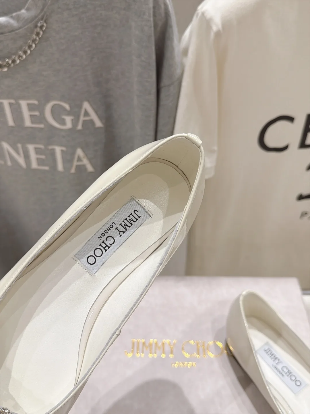 Jimmy Choo Cowhide Glossy Pointed-Toe Flats in White · view 6