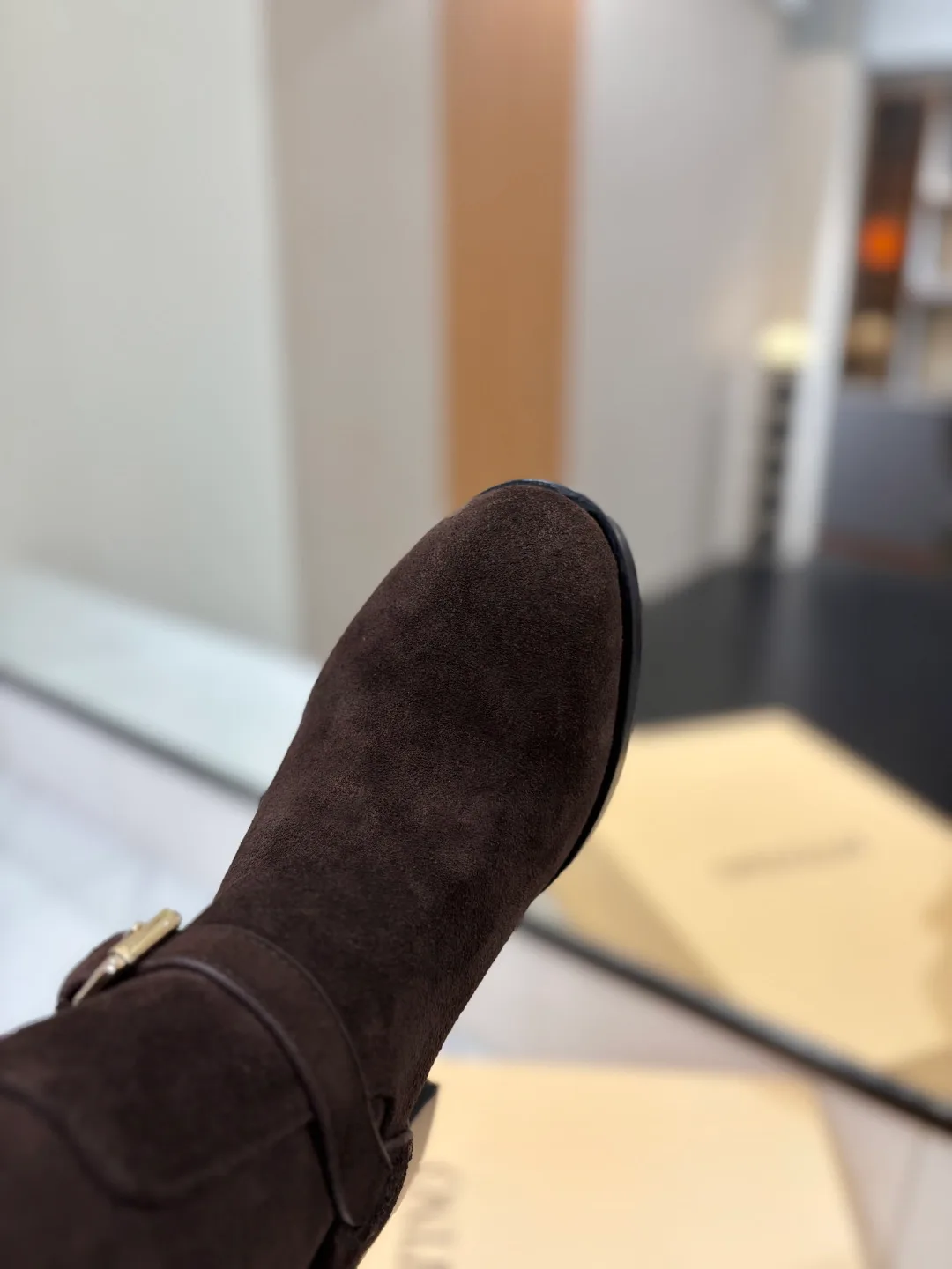 Valentino Calfskin Suede-Look Buckle Knee-High Boots in Brown · view 6