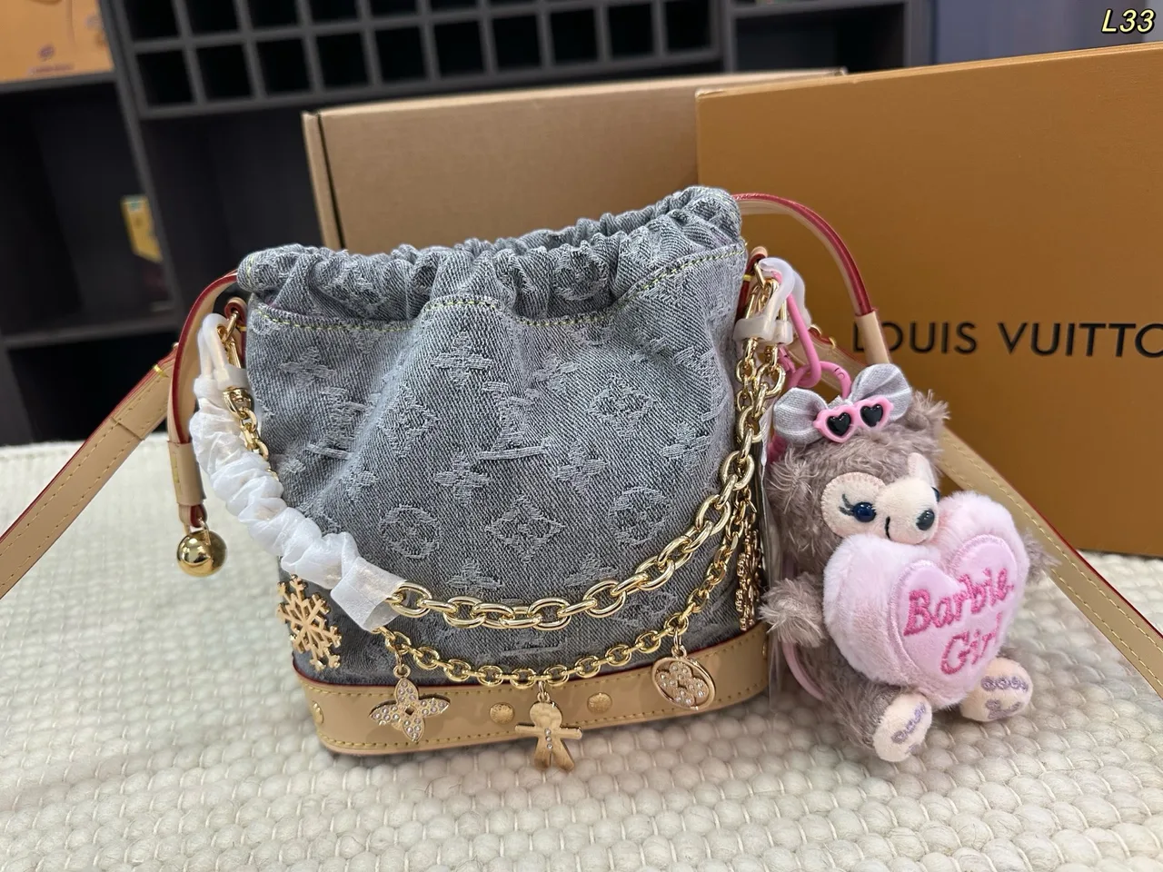 Louis Vuitton Denim Bucket Bag in Blue / Grey / Pink / Beige · view 2