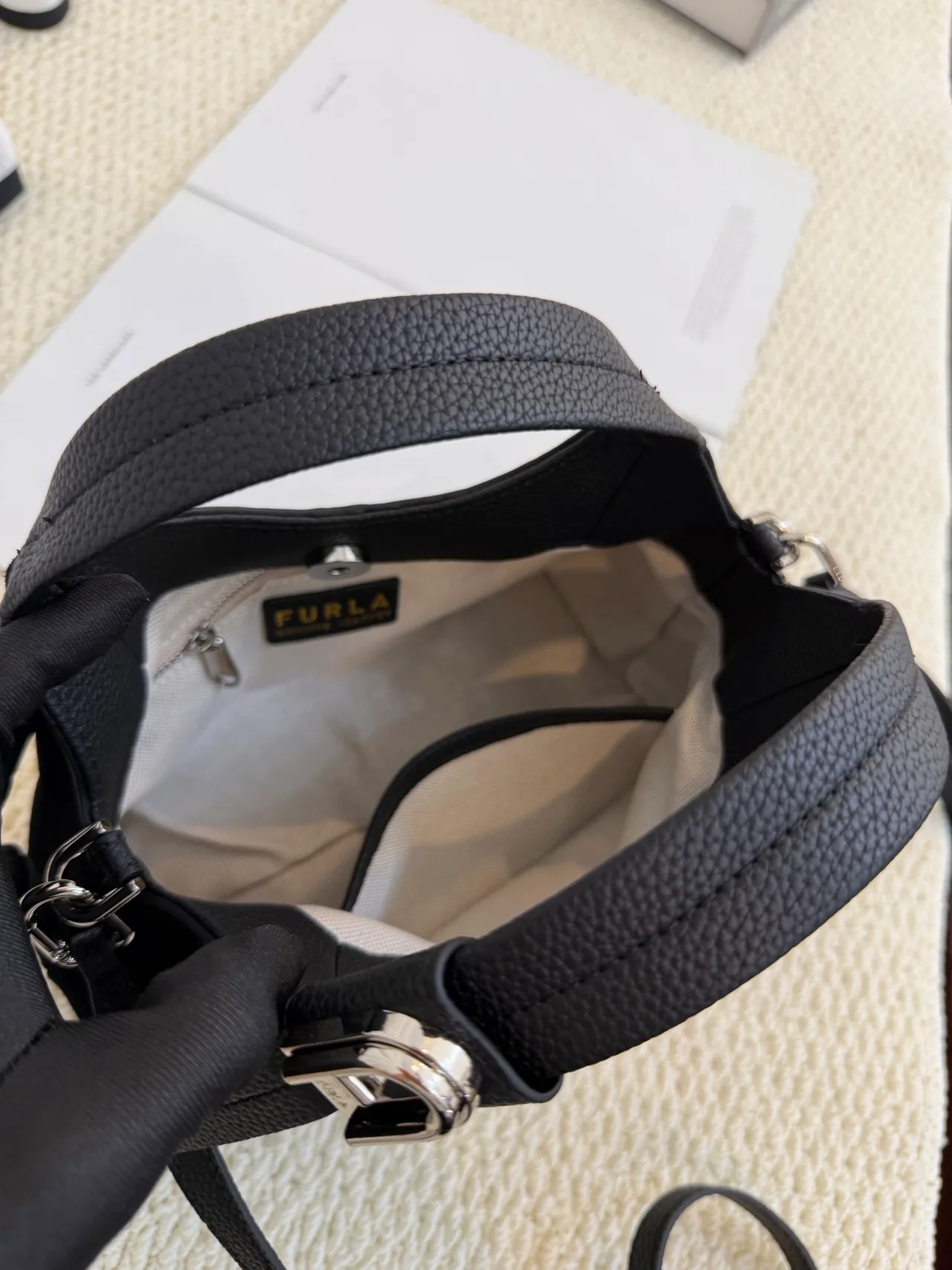 Furla Cowhide Smooth Hobo Bag in Black · view 8