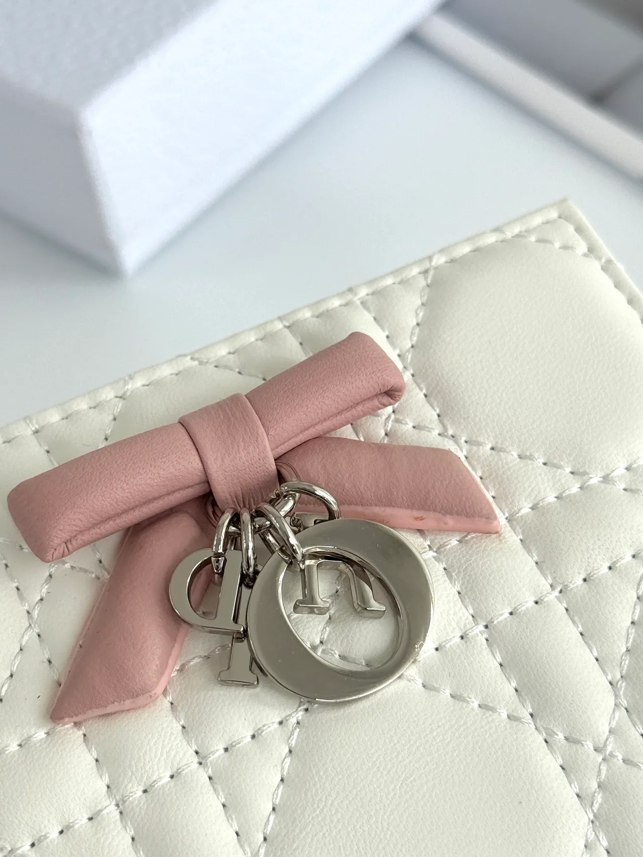Dior Lambskin Quilted Wallet in White · view 3