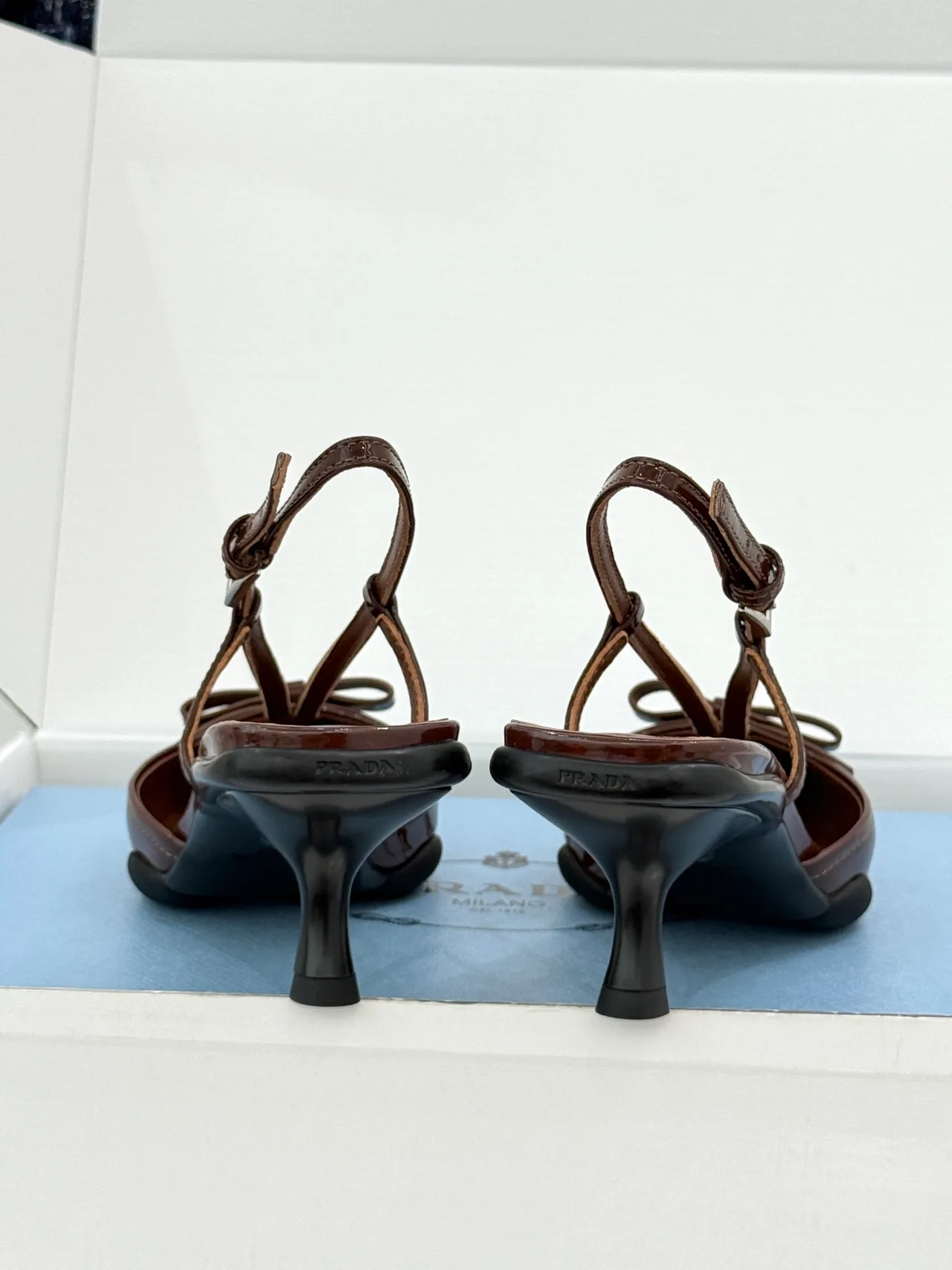 Prada Lambskin Slingback Pumps in Brown · view 6
