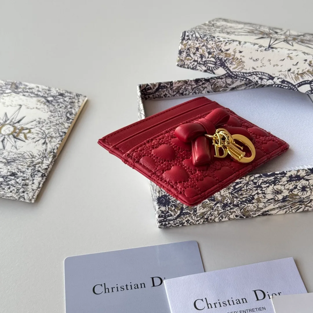 Dior Lambskin Quilted Bow Cardholder in Red · view 6