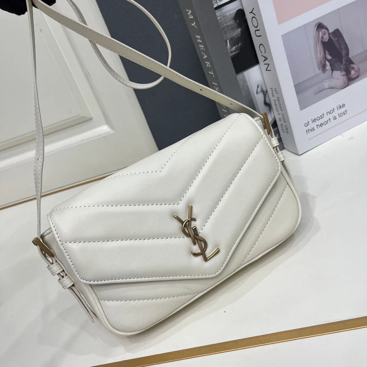 Saint Laurent Sheepskin Quilted Crossbody Bag in White · view 3
