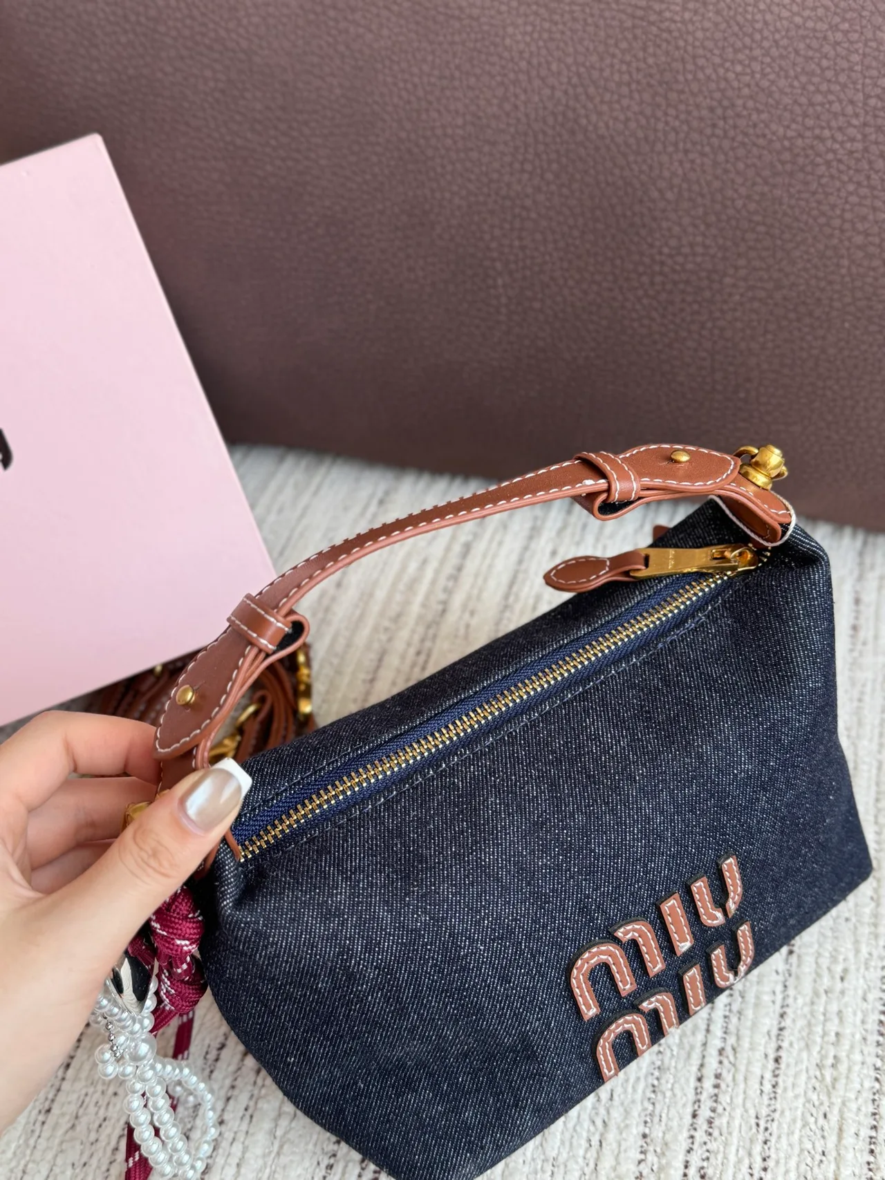Miu Miu Embroidered Hobo Bag in Blue · view 5