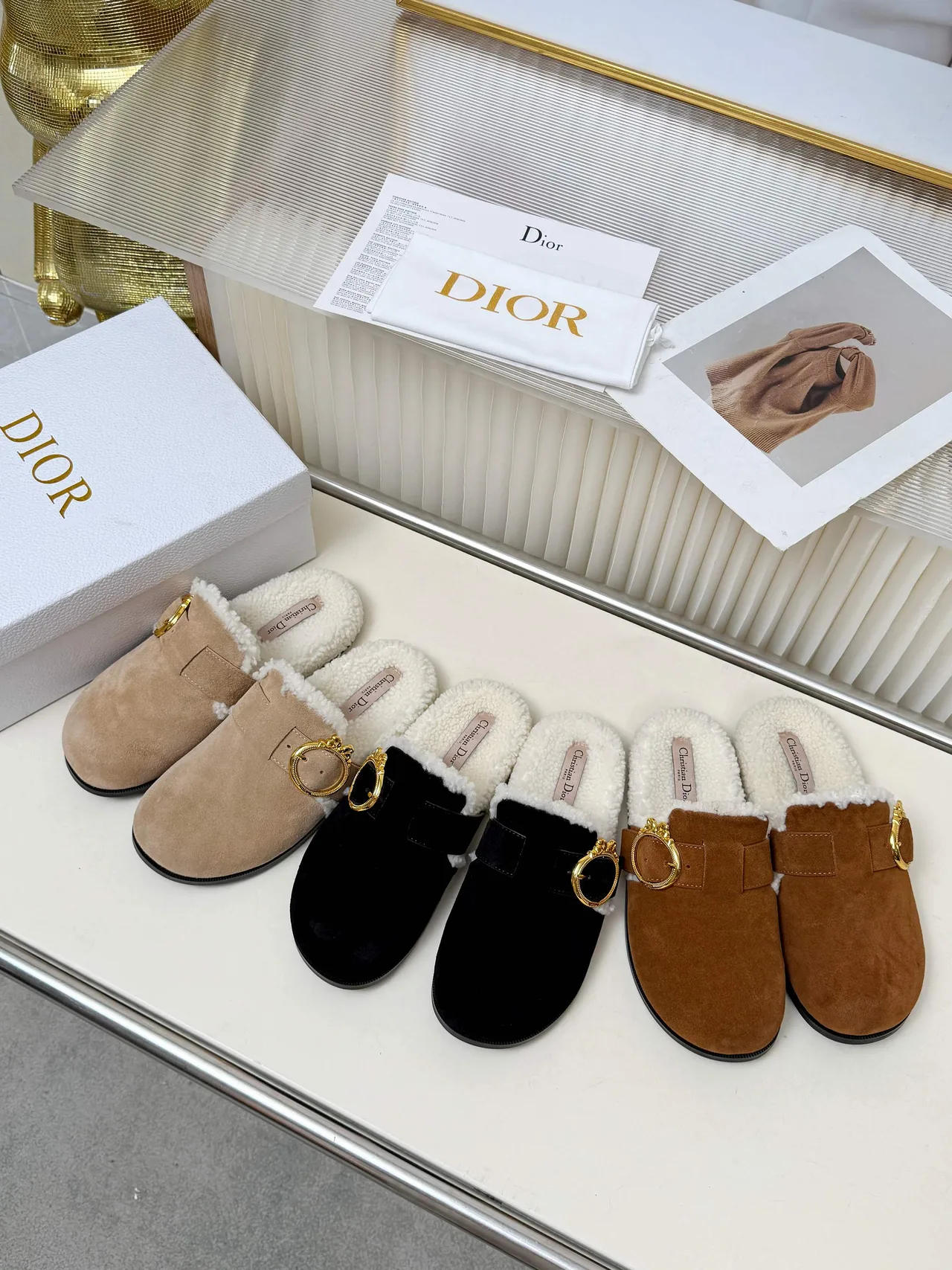 Dior Buckle-trim lined mules in Beige & Black & Tan · view 2