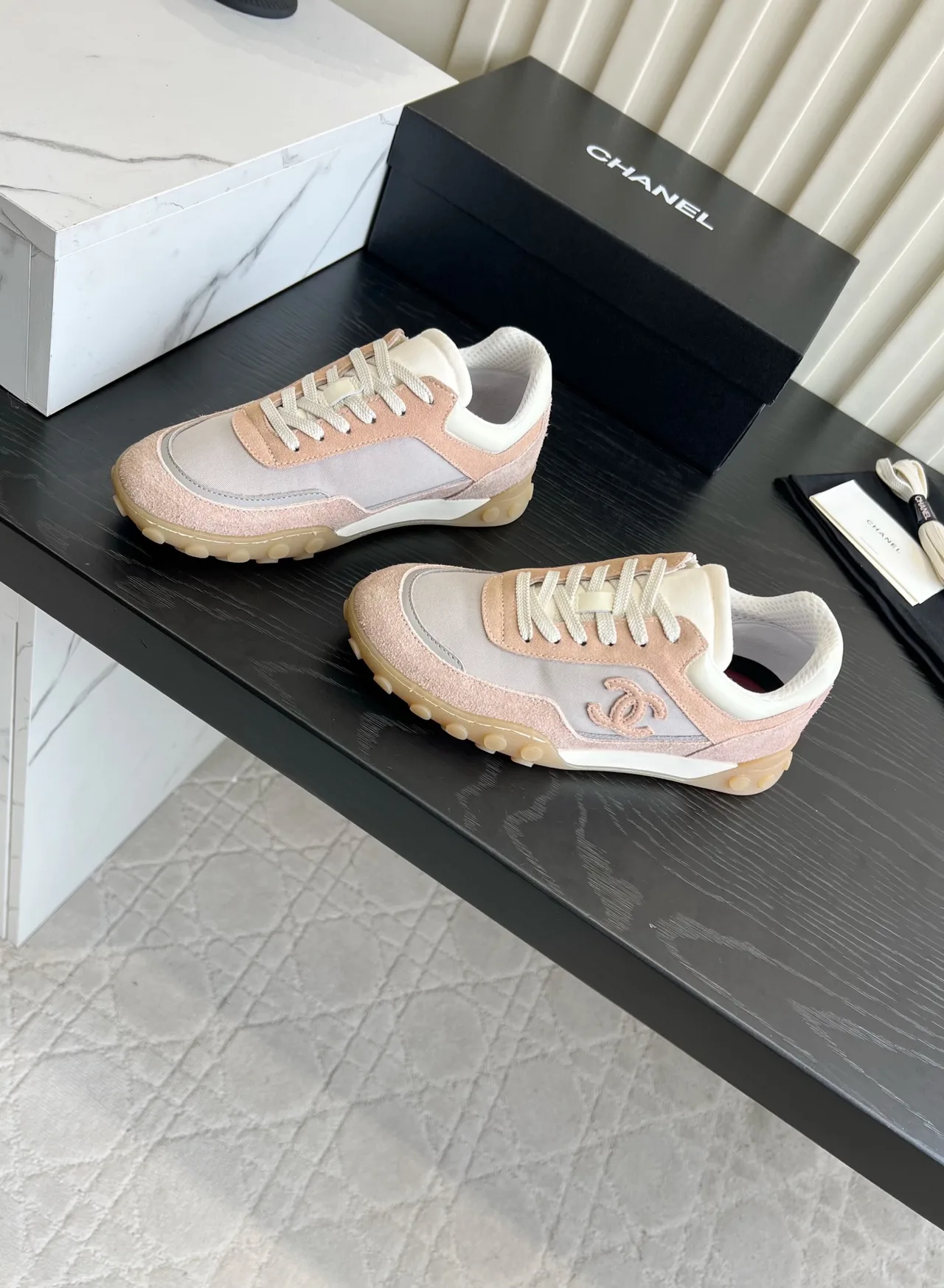 Chanel Suede Denim Sneakers in Pink · view 2