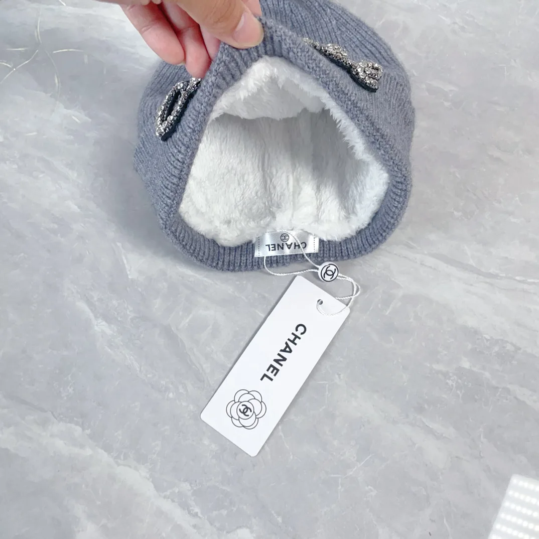 Chanel Wool Embroidered Beanie and Scarf Set in Grey · view 8