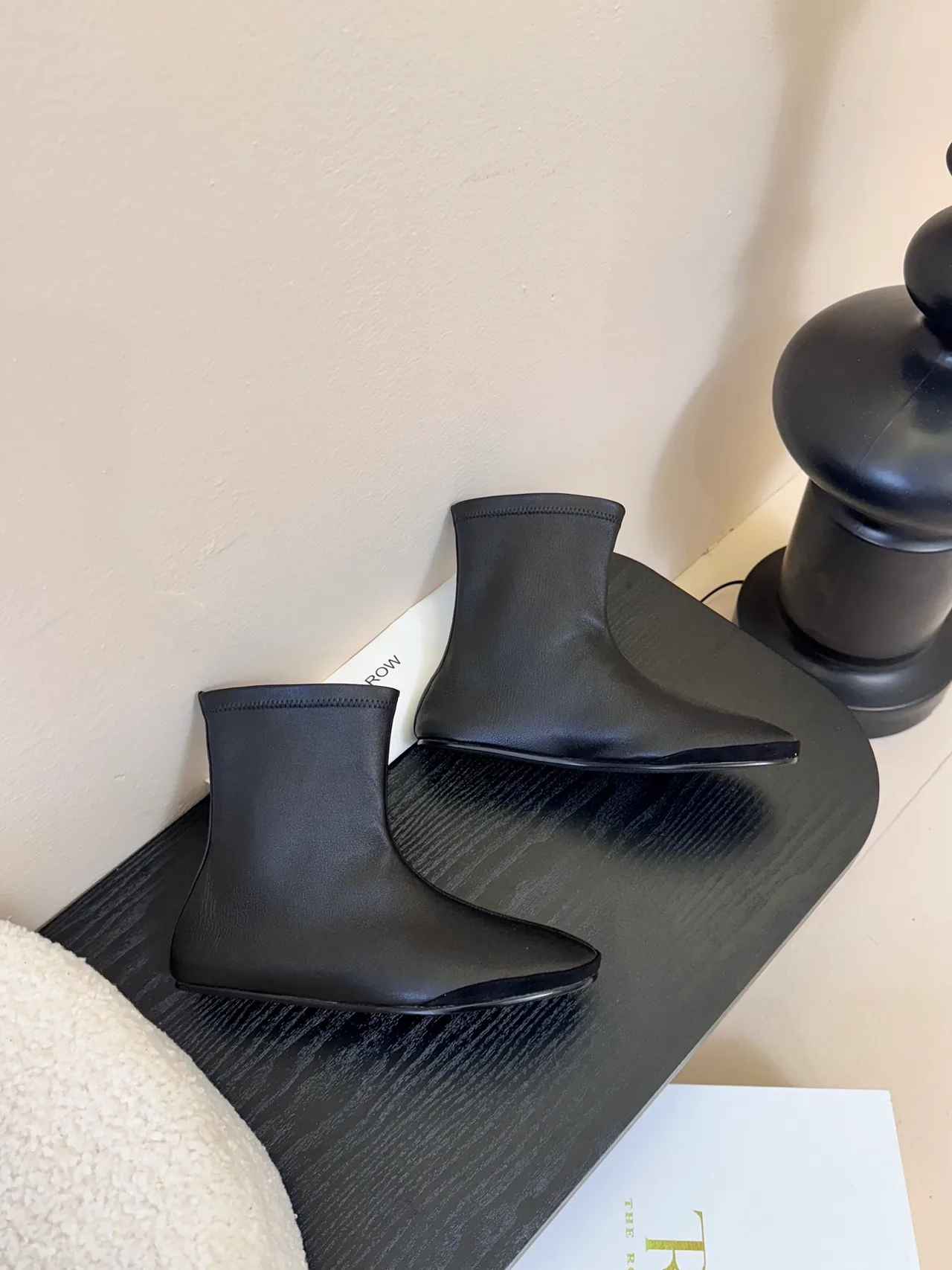 Sheepskin Round-Toe Minimal Ankle Boots in Black · view 4