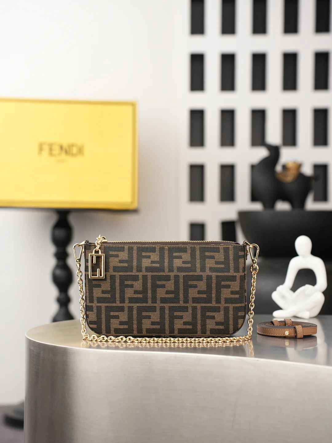 Fendi Baguette Denim Clutch in Brown · view 1