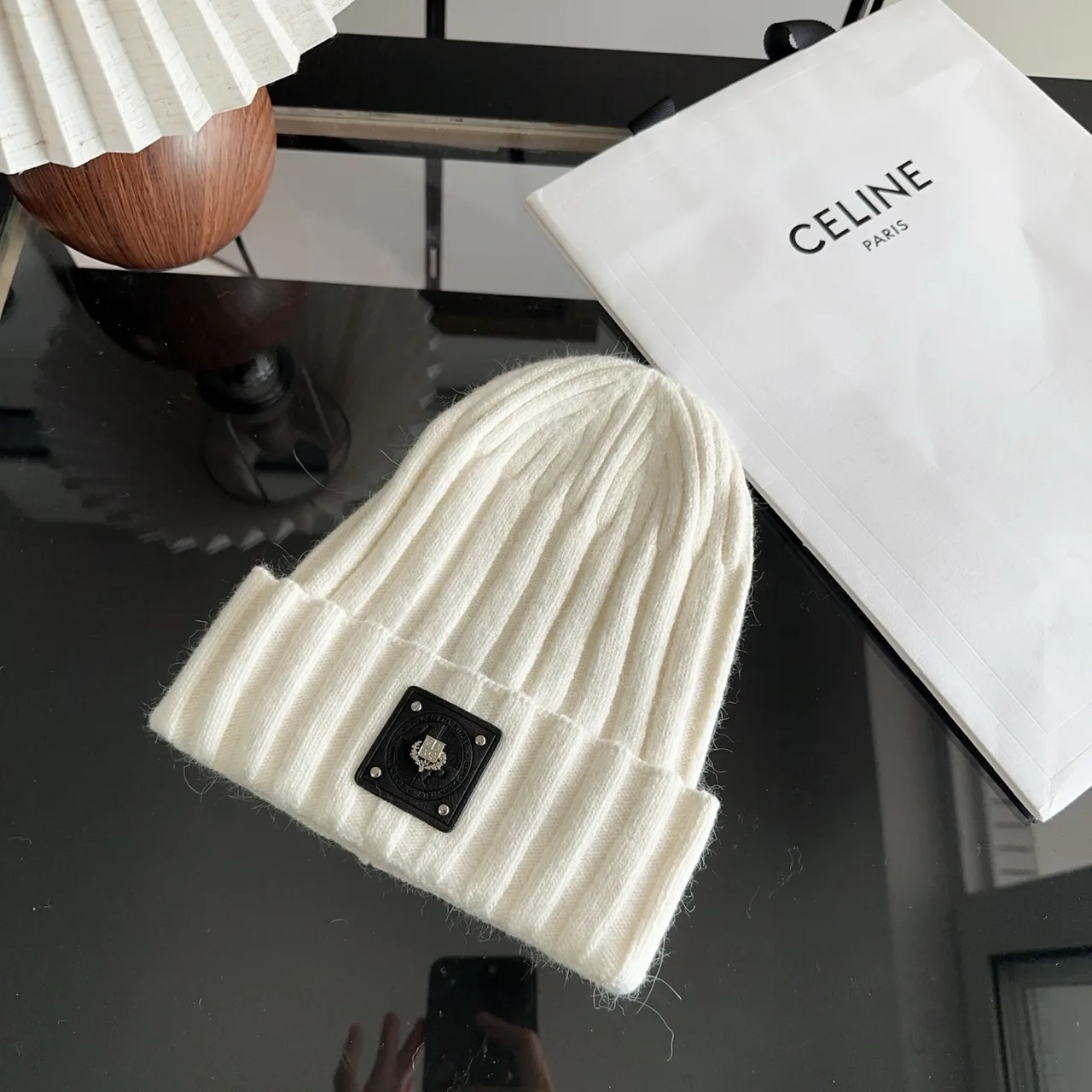 Celine Ribbed Beanie in Cream · view 2