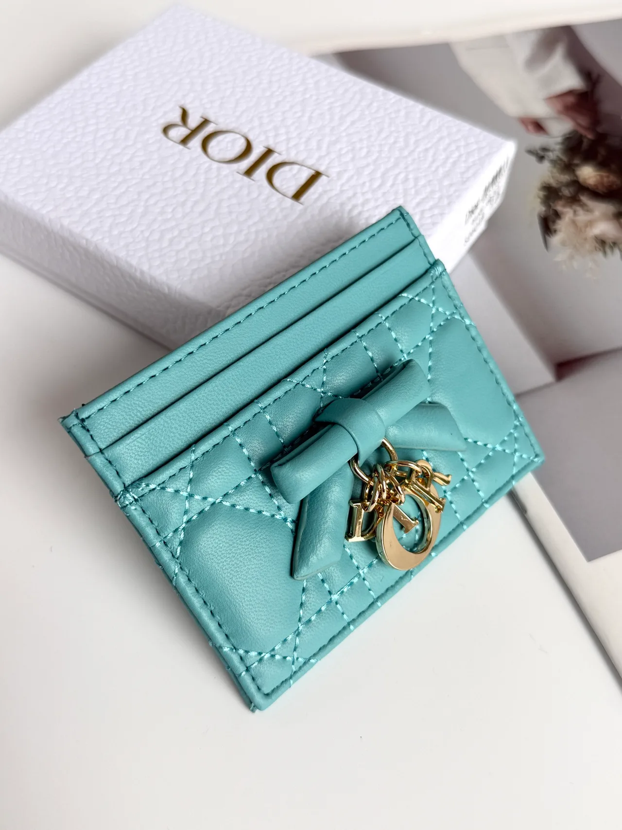 Dior Lambskin Quilted Cardholder in Blue · view 3