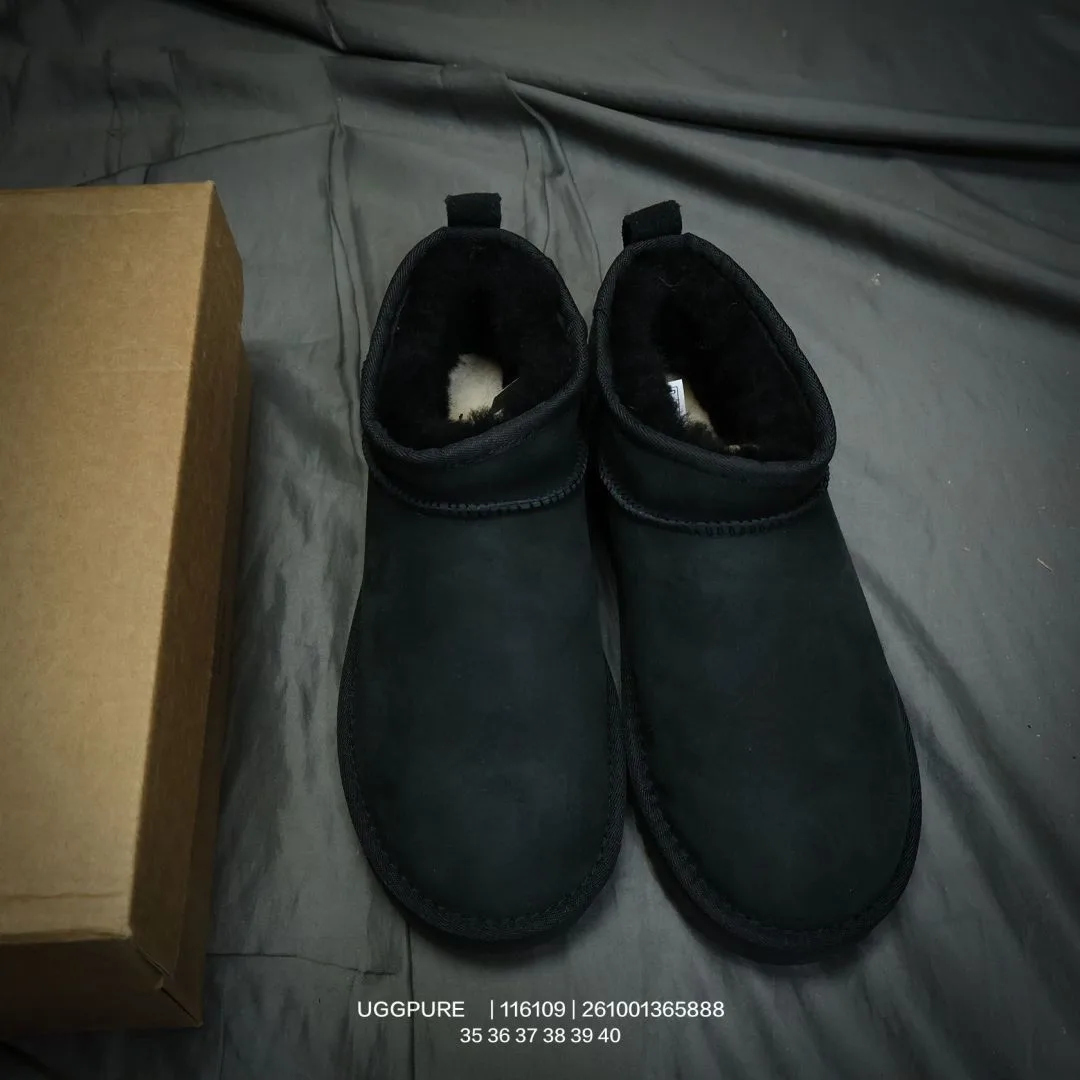UGG Wool Suede-Look Round-Toe Ankle Boots in Black · view 1