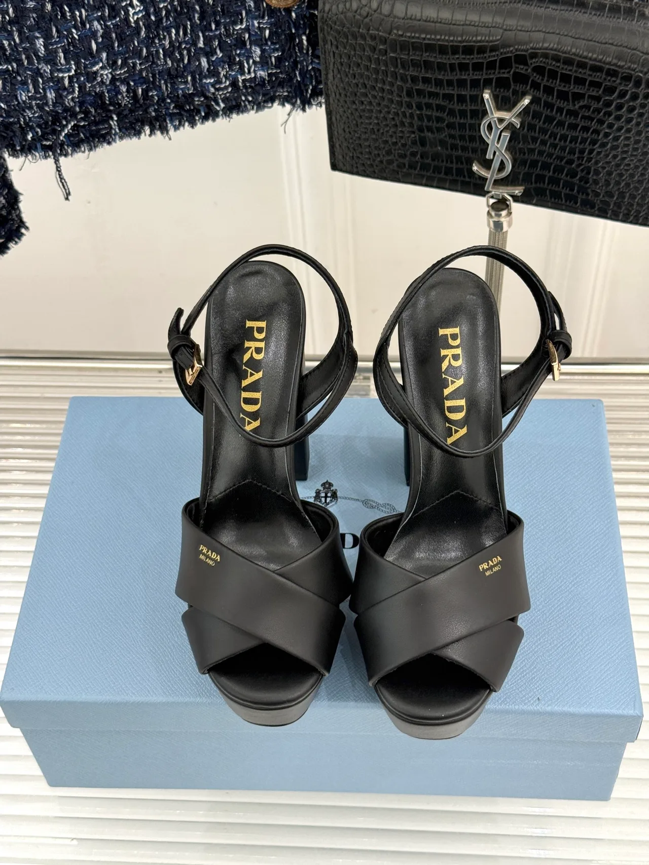 Prada Denim Sandals in Black · view 5