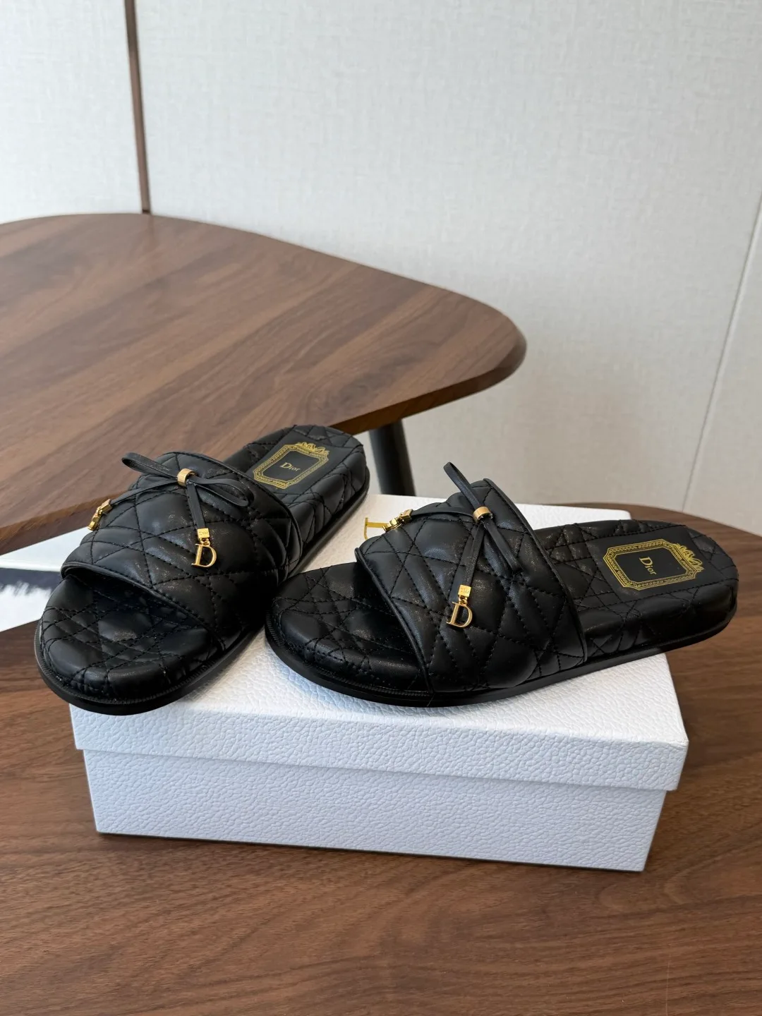 Dior Denim Quilted Slippers in Black · view 2