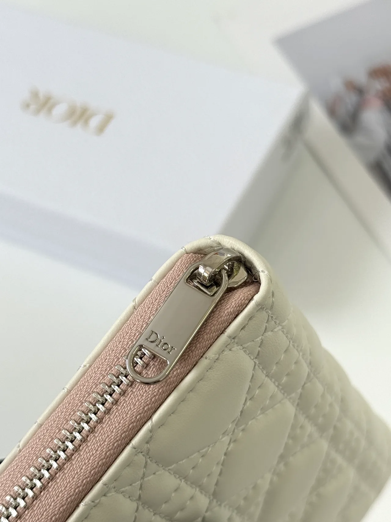 Dior Lambskin Quilted Glossy Wallet in Cream · view 5