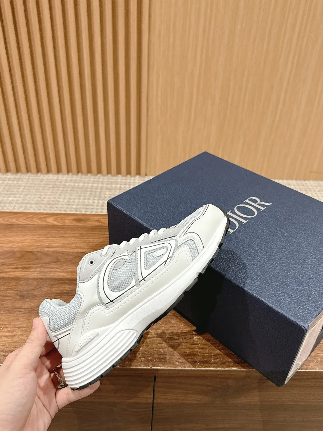 Dior Smooth Round-Toe Sneakers in Grey · view 5