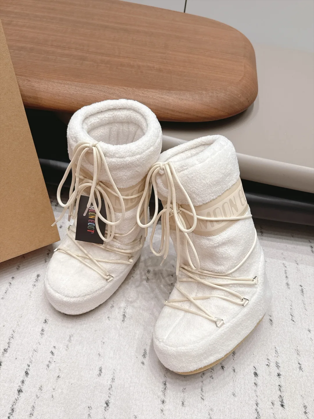 Moon Boot Ribbed Lace-Up Snow Boots in White · view 3
