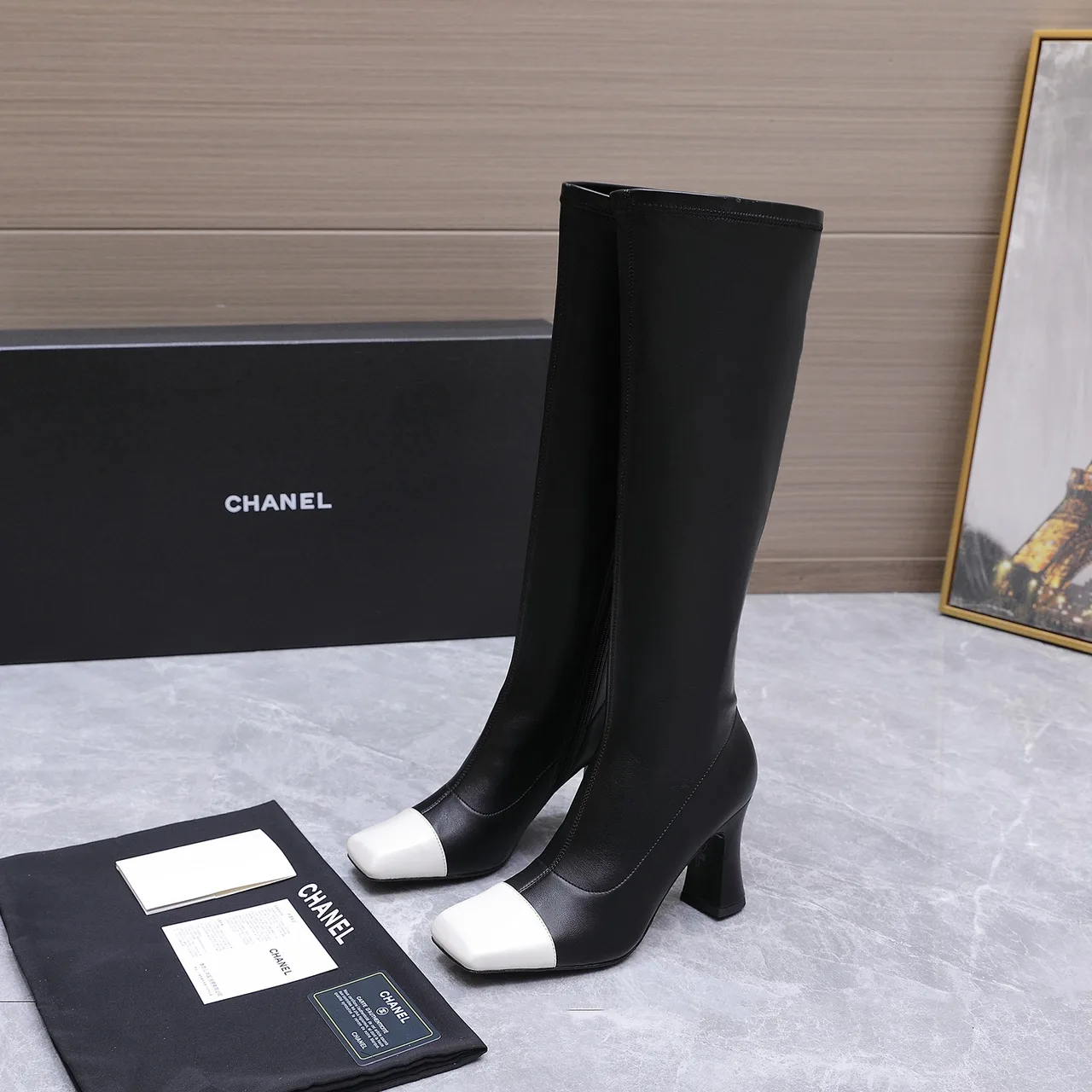 Chanel Cowhide Knee-High Boots in Black · view 3