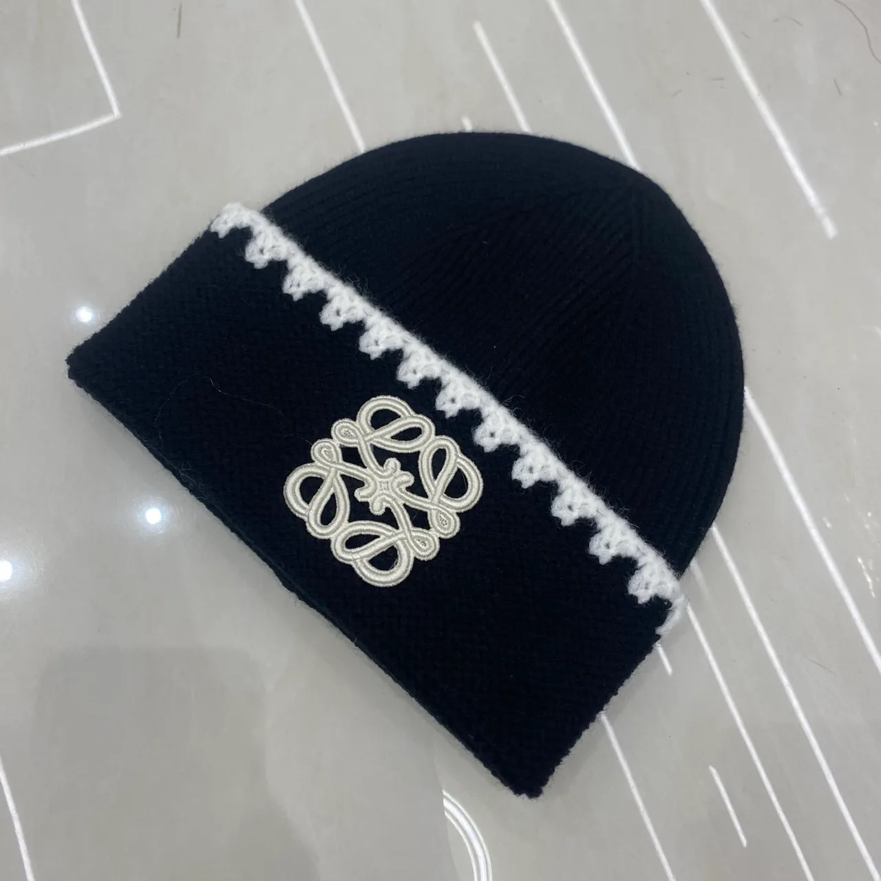 Loewe Beanie in White & Black · view 2