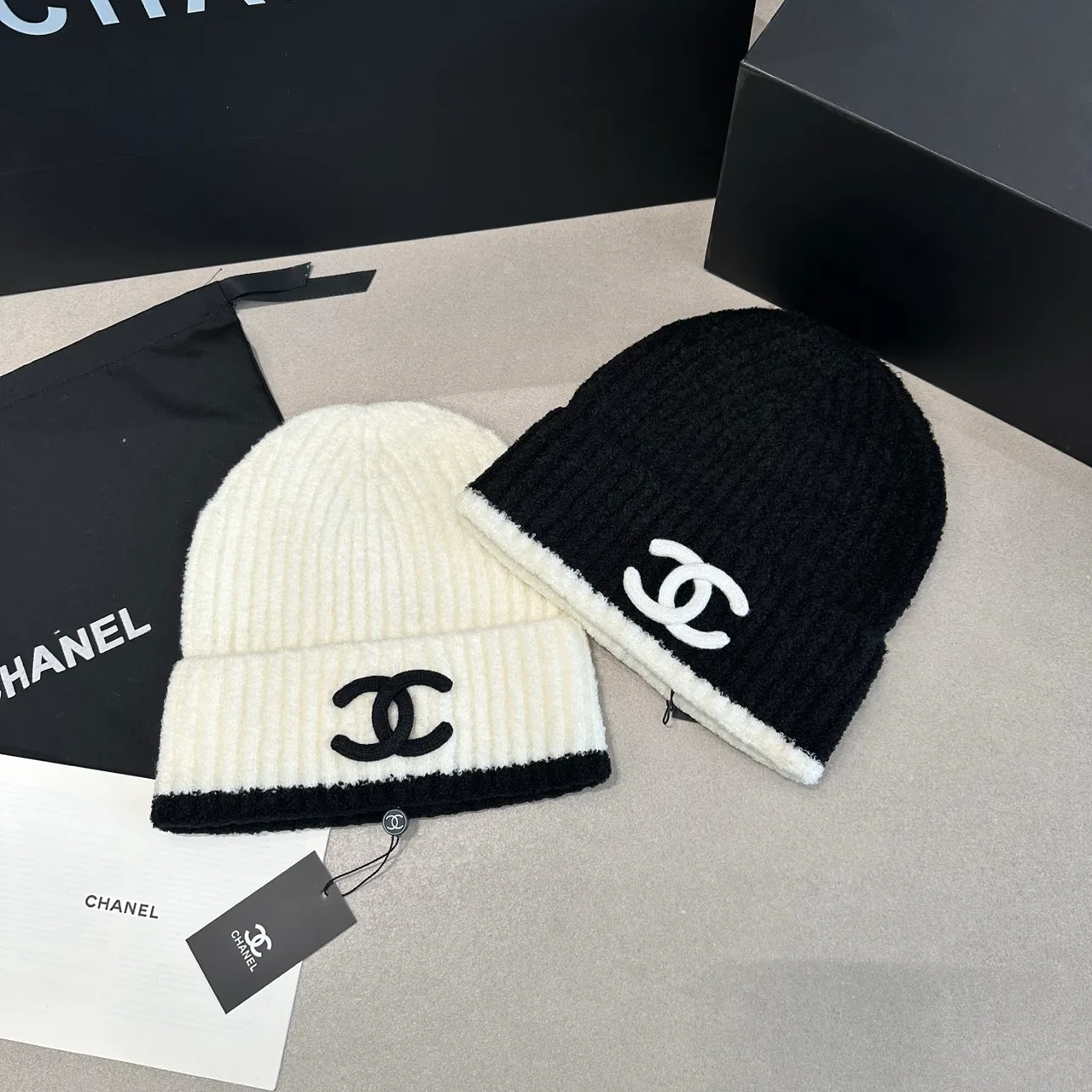 Chanel Contrast-Edge CC Beanie in Black & Cream · view 6