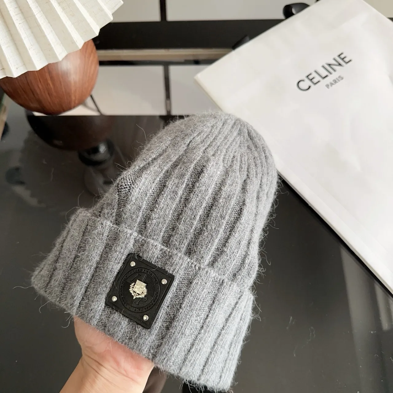 Celine Beanie in Grey & White & Black & Pink · view 4