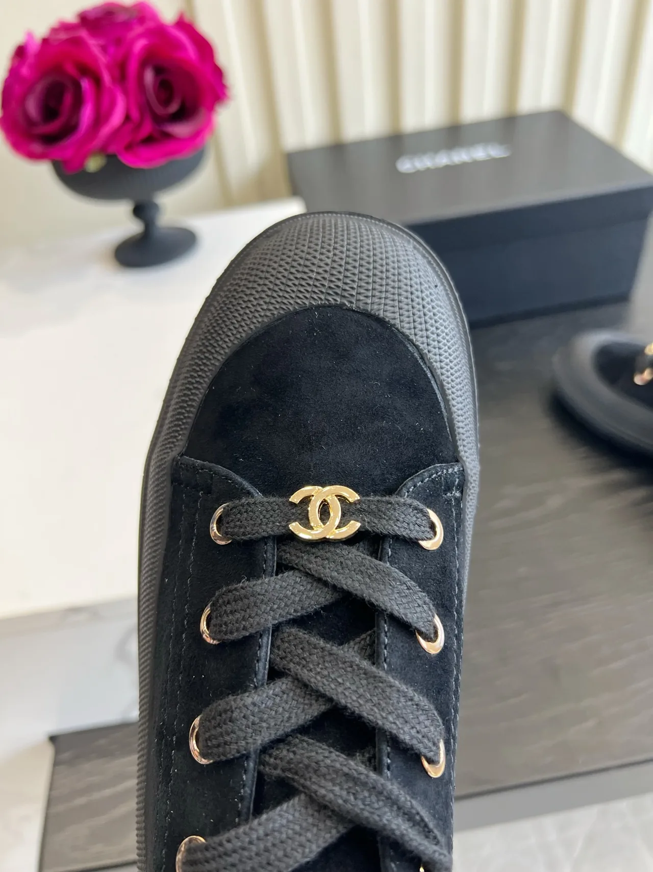 Chanel Suede-Look Sneakers in Black · view 7