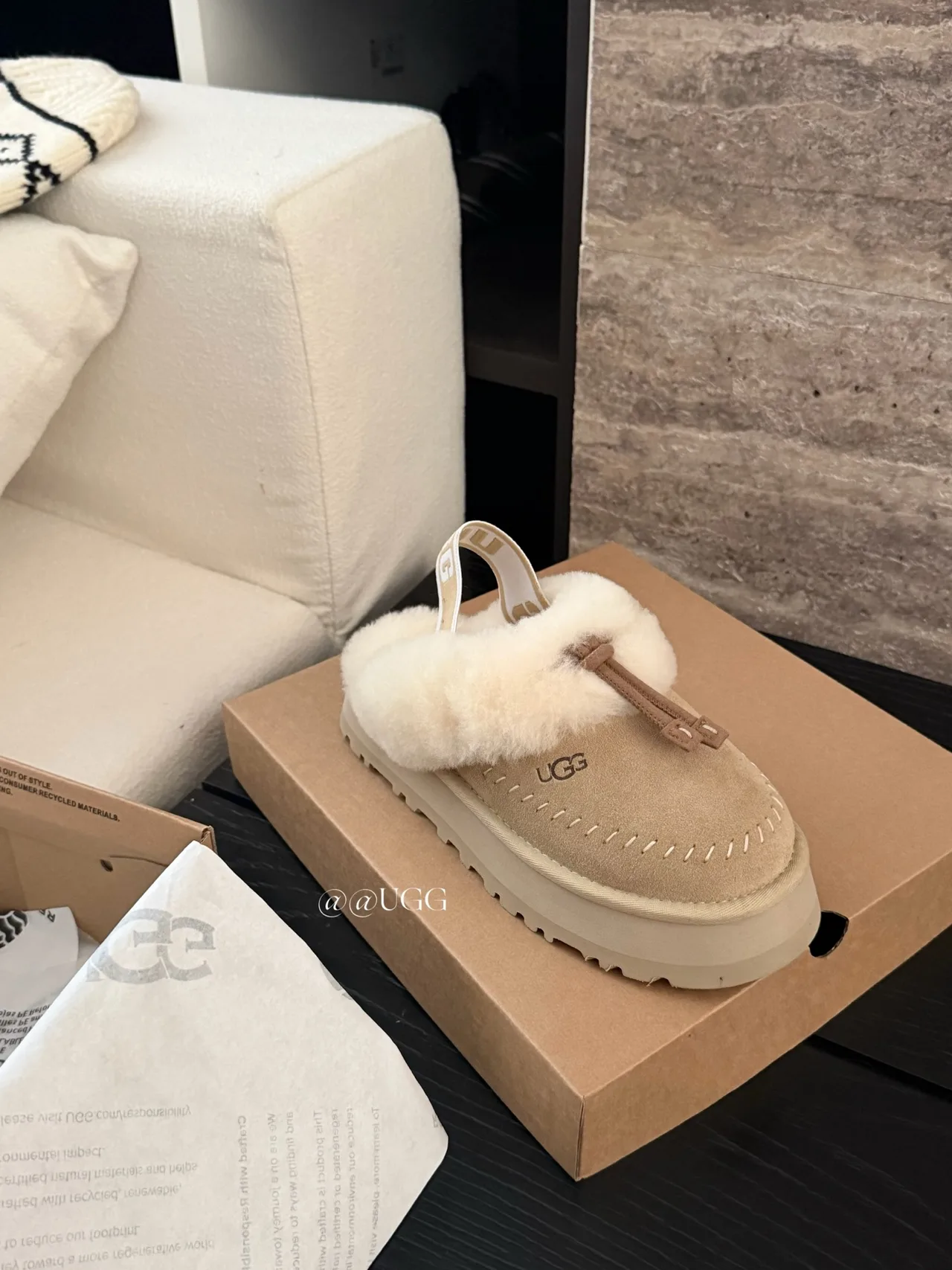 UGG Cowhide Wool Smooth Slippers in Beige · view 3
