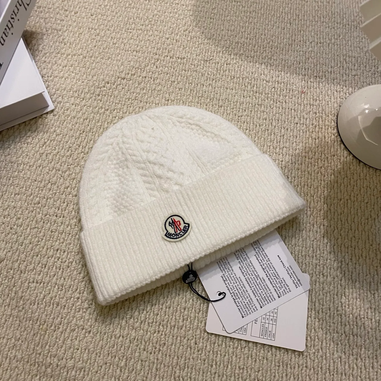 Moncler Ribbed beanie in Black & White & Grey & Burgundy & Brown · view 2