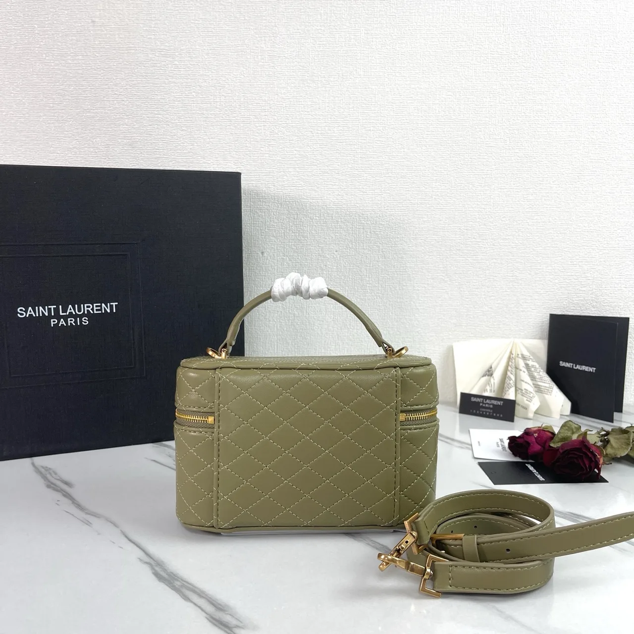 Saint Laurent Quilted Crossbody Bag in Green · view 3
