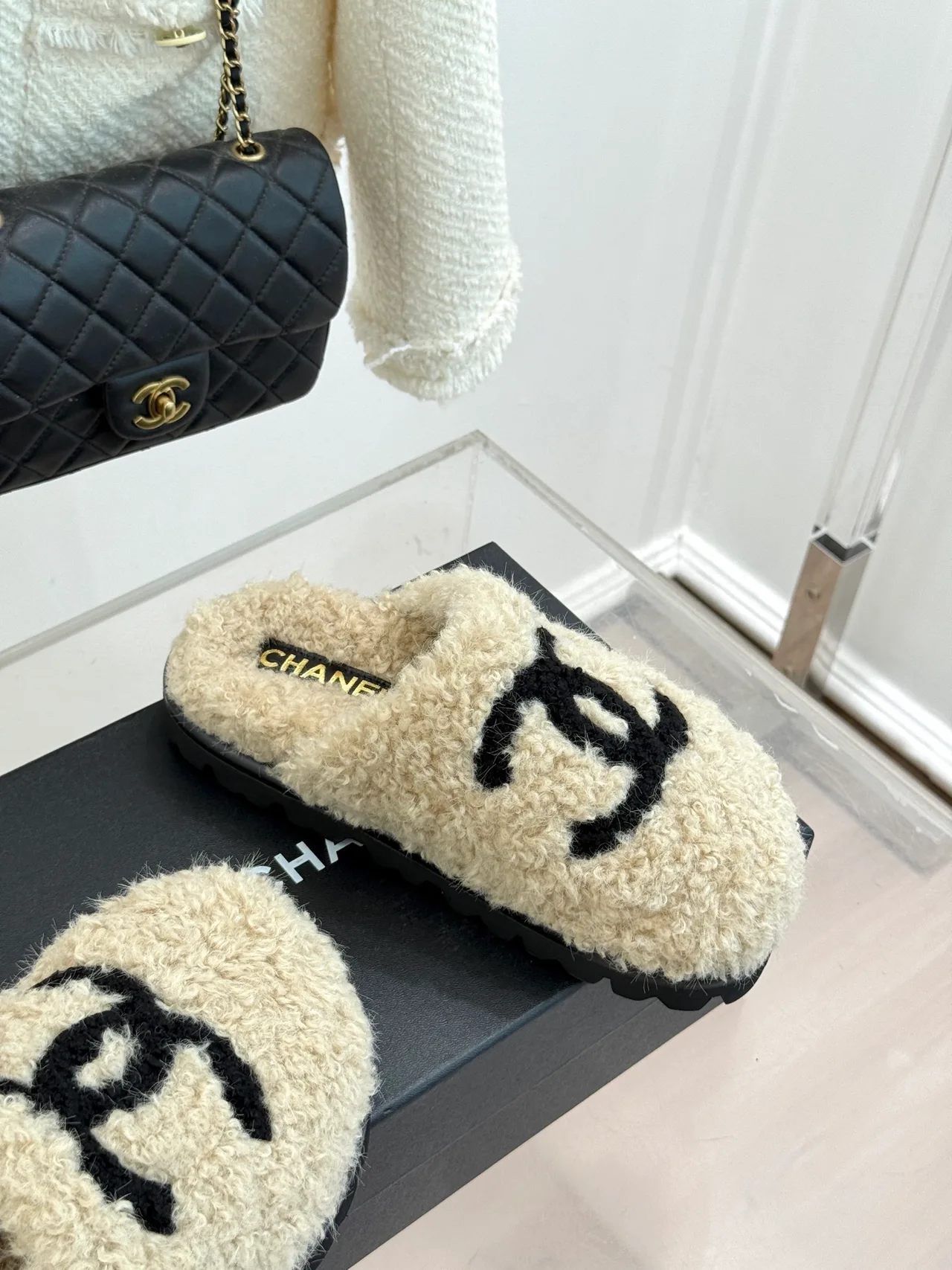 Chanel Denim Slippers in Cream · view 5