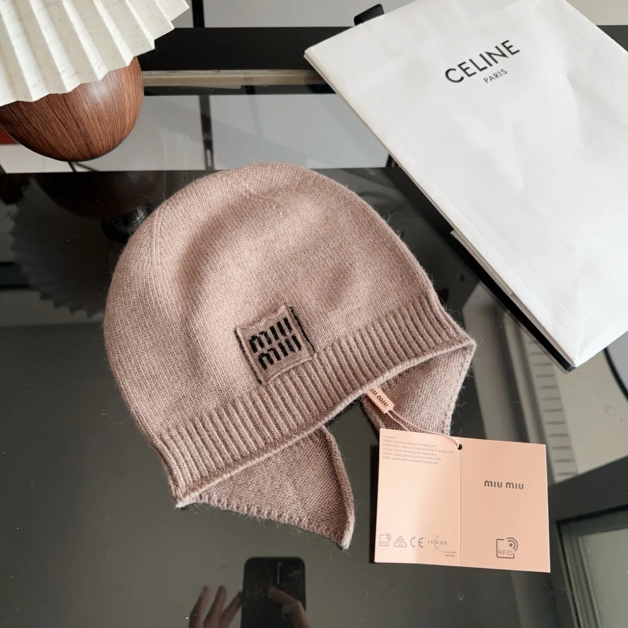 Miu Miu Ribbed Beanie in Pink · view 7