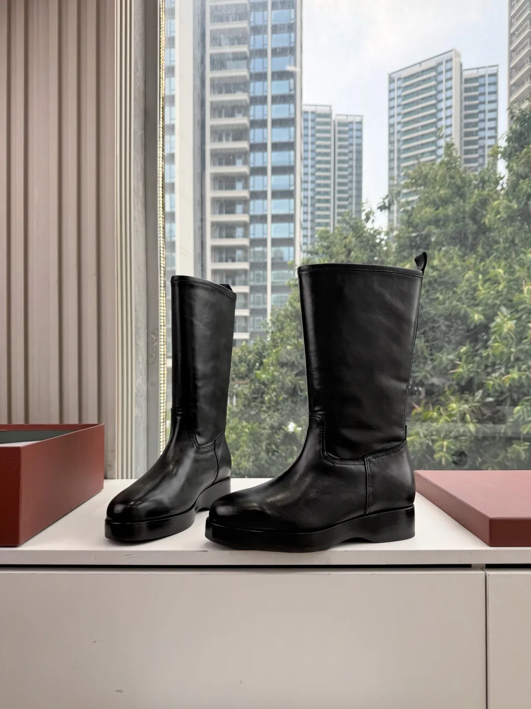 Loro Piana Cowhide Glossy Round-Toe Ankle Boots in Black · view 2