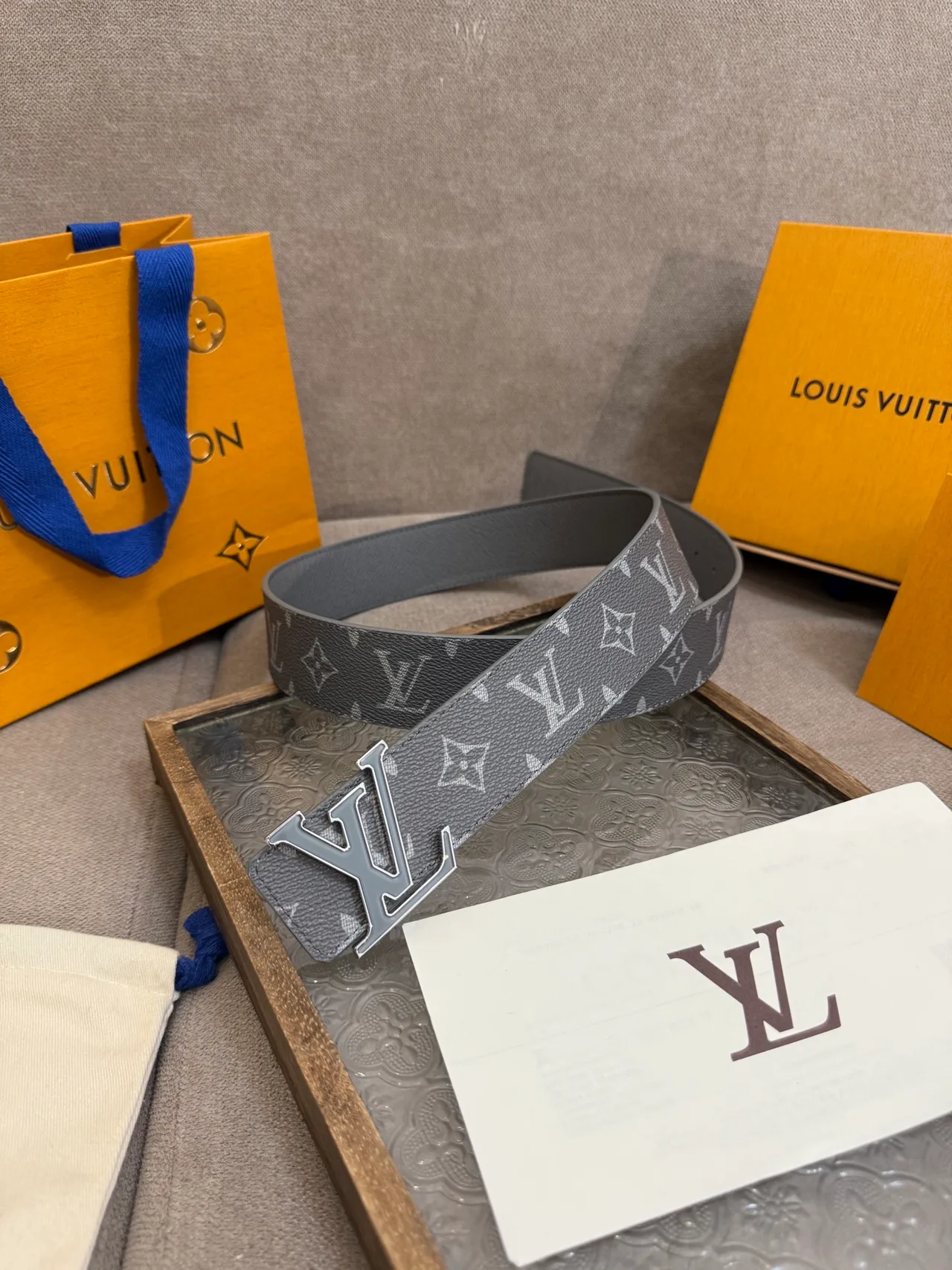 Louis Vuitton Leather Monogram Belt in Grey · view 3