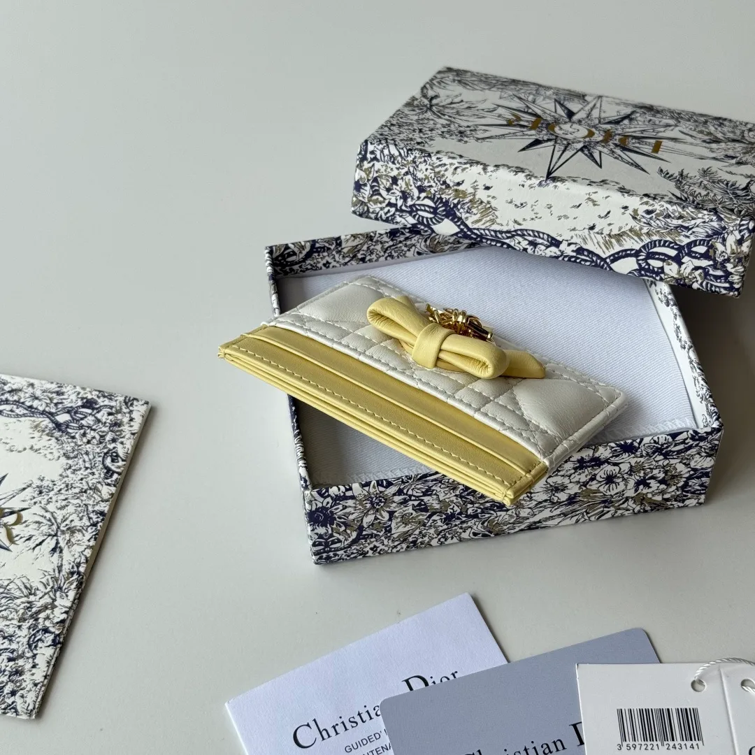 Dior Lambskin Quilted Bow Cardholder in White · view 5