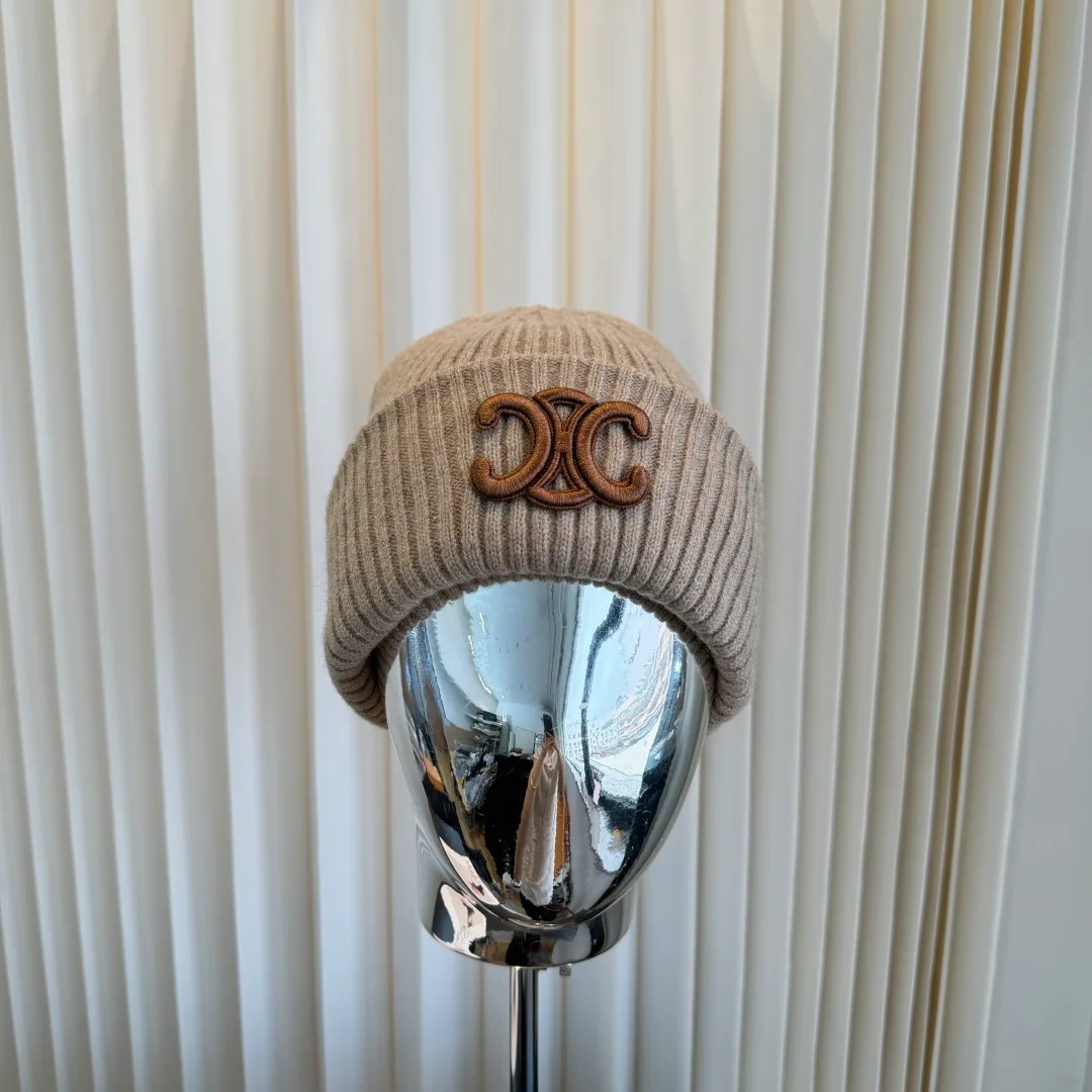 Celine Ribbed Beanie in Beige · view 3