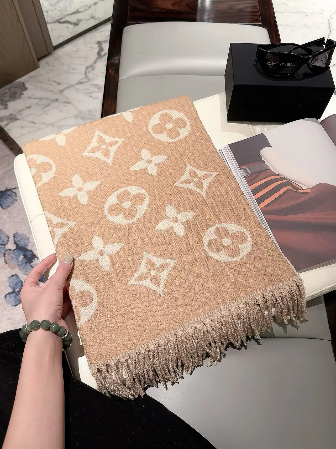 Louis Vuitton Reversible Monogram Shawl in Beige & Black · view 1