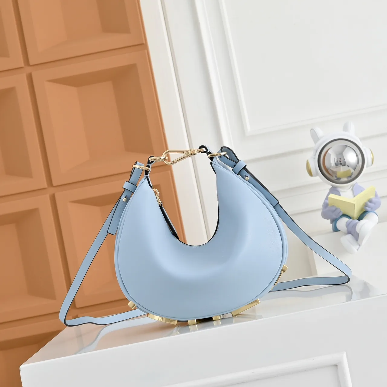 Fendi Smooth Crescent Shoulder Bag in Blue · view 2